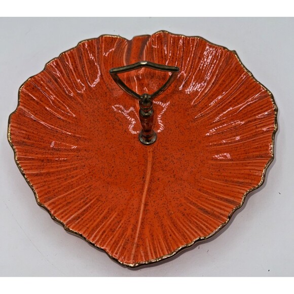 Vintage California Pottery USA Orange/Gold Handled Serving Dish/Tray Tidbits 10” - Picture 1 of 14